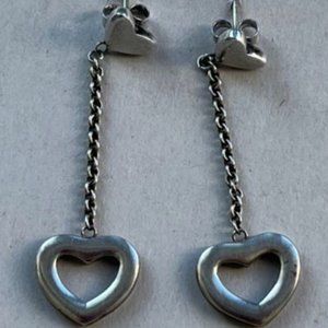 Tiffany & Co. Sterling Silver Open Heart Lariat Drop Dangle Earrings